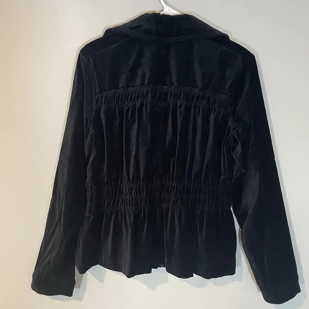 Joan Rivers Black‎ Blazer Jacket Sz M Velvet Gathered Smocked Goth Dark Academia